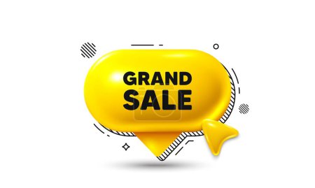 Illustration for Click here speech bubble 3d icon. Grand sale tag. Special offer price sign. Advertising discounts symbol. Grand sale chat offer. Speech bubble banner. Text box balloon. Vector - Royalty Free Image