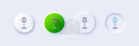 Illustration for Floor lamp line icon. Neumorphic, Green gradient, 3d pin buttons. Stand light sign. Interior illuminate symbol. Line icons. Neumorphic buttons with outline signs. Vector - Royalty Free Image
