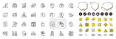 Illustration for Set of Valet servant, Stress and Business podium line icons for web app. Design elements, Social media icons. Smile chat, Depression treatment, Yummy smile icons. Vector - Royalty Free Image