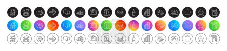 Illustration for Scuba diving, Search and Lgbt line icons. Round icon gradient buttons. Pack of Next, Skyscraper buildings, Stress icon. Face id, Kpi, Chat bubble pictogram. Vector - Royalty Free Image