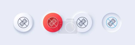 Corrupt line icon. Neumorphic, Red gradient, 3d pin buttons. No cash money sign. Stop corruption crime symbol. Line icons. Neumorphic buttons with outline signs. Vector