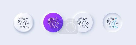 Illustration for Sleep line icon. Neumorphic, Purple gradient, 3d pin buttons. Night internet sign. Planet with moon symbol. Line icons. Neumorphic buttons with outline signs. Vector - Royalty Free Image