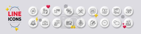 Illustration for Job interview, Time and Startup line icons. White buttons 3d icons. Pack of Box size, Update data, Teamwork chart icon. Keywords, Inspect, Feedback pictogram. Vector - Royalty Free Image
