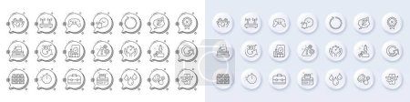 Illustration for Safe water, Loyalty card and Boxes shelf line icons. White pin 3d buttons, chat bubbles icons. Pack of Gps, 360 degrees, Reject medal icon. Vector - Royalty Free Image