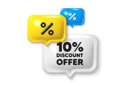 Illustration for Discount speech bubble offer 3d icon. 10 percent discount tag. Sale offer price sign. Special offer symbol. Discount discount offer. Speech bubble sale banner. Discount balloon. Vector - Royalty Free Image