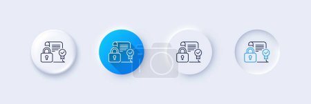 Security contract line icon. Neumorphic, Blue gradient, 3d pin buttons. Cyber defence lock sign. Private protection symbol. Line icons. Neumorphic buttons with outline signs. Vector