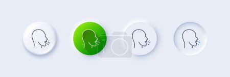 Ilustración de Icono de línea de tos. Neumorfa, gradiente verde, botones de pin 3d. Signo de síntomas del coronavirus. Gripe, estornudo o neumonía símbolo. Iconos de línea. Botones neumórficos con signos de contorno. Vector - Imagen libre de derechos