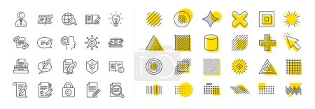 Illustration for Set of Copyright protection, Signature and Feedback icons. Design shape elements. Copywriting book line icons. Typewriter, Idea and message copywriting. Vector - Royalty Free Image