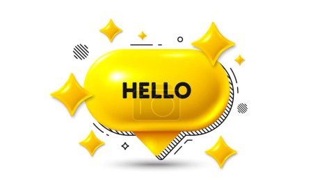 Illustration for Hello welcome tag. Chat speech bubble 3d icon. Hi invitation offer. Formal greetings message. Hello chat offer. Speech bubble banner. Text box balloon. Vector - Royalty Free Image