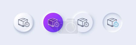 Illustration for Shipping tracking line icon. Neumorphic, Purple gradient, 3d pin buttons. Delivery timer sign. Express logistics symbol. Line icons. Neumorphic buttons with outline signs. Vector - Royalty Free Image