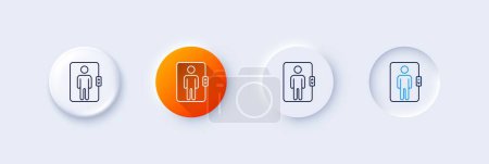 Illustration for Elevator line icon. Neumorphic, Orange gradient, 3d pin buttons. Transportation lift sign. Line icons. Neumorphic buttons with outline signs. Vector - Royalty Free Image