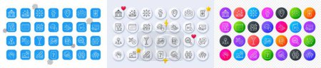 Data analysis, Cleaning and Bell alert line icons. Square, Gradient, Pin 3d buttons. AI, QA and map pin icons. Pack of Unknown file, Qr code, Friend icon. Vector