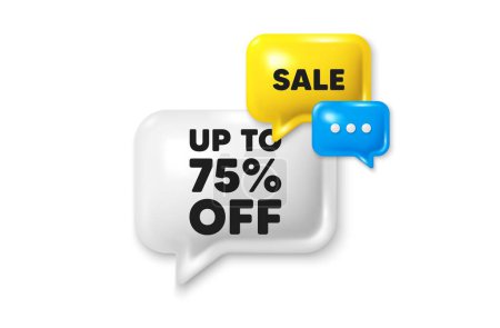 Illustration for Discount speech bubble offer 3d icon. Up to 75 percent off sale. Discount offer price sign. Special offer symbol. Save 75 percentages. Discount tag discount offer. Speech bubble sale banner. Vector - Royalty Free Image