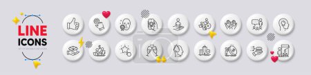 Illustration for Fair trade, Inflation and Like hand line icons. White buttons 3d icons. Pack of Painter, Hold box, Stress icon. Recruitment, Champagne glasses, People chatting pictogram. Vector - Royalty Free Image