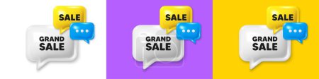 Illustration for Chat speech bubble 3d icons. Grand sale tag. Special offer price sign. Advertising discounts symbol. Grand sale chat text box. Speech bubble banner. Offer box balloon. Vector - Royalty Free Image