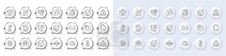 Illustration for Apartment insurance, Electronic thermometer and Hospital line icons. White pin 3d buttons, chat bubbles icons. Pack of Head, Medical cleaning, Riboflavin vitamin icon. Vector - Royalty Free Image