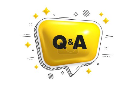 Illustration for Questions and answers icon. Chat speech bubble 3d icon. Answer question sign. Faq symbol. Questions answers chat message. Speech bubble banner with stripes. Yellow text balloon. Vector - Royalty Free Image