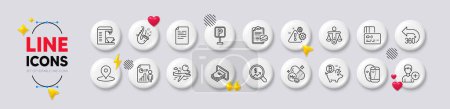 Illustration for 360 degrees, Coffee machine and Business report line icons. White buttons 3d icons. Pack of Jazz, Document, Medical prescription icon. Search flight, Card, Cash pictogram. Vector - Royalty Free Image
