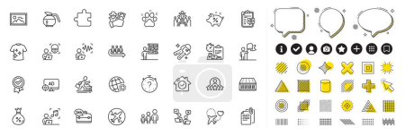 Illustration for Set of Inclusion, Fraud and 24h service line icons for web app. Design elements, Social media icons. Online voting, Delivery report, Loan percent icons. Vector - Royalty Free Image