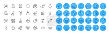 Food order, Cocktail and Frying pan line icons pack. Alcohol free, Coffee cup, Whiskey glass web icon. Market, Romantic dinner, Ice cream pictogram. Salad, Coffee break, Cappuccino. Vector