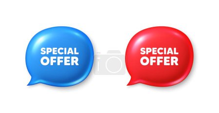 Illustration for Special offer tag. Chat speech bubble 3d icons. Sale sign. Advertising Discounts symbol. Special offer chat offer. Speech bubble banners set. Text box balloon. Vector - Royalty Free Image
