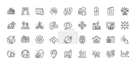 Illustration for Ab testing, Engineering plan and T-shirt line icons pack. AI, Question and Answer, Map pin icons. Calendar, Cloud upload, Atm web icon. Fake information, Storage, Brush pictogram. Vector - Royalty Free Image