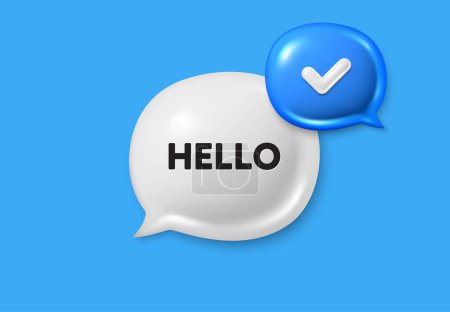 Illustration for Hello welcome tag. Text box speech bubble 3d icons. Hi invitation offer. Formal greetings message. Hello chat offer. Speech bubble banner. Text box balloon. Vector - Royalty Free Image