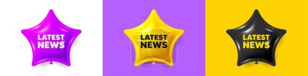 Illustration for Latest news tag. Birthday star balloons 3d icons. Media newspaper sign. Daily information symbol. Latest news text message. Party balloon banners with text. Birthday or sale ballon. Vector - Royalty Free Image
