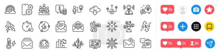 Illustration for Lgbt, Web mail and Cloud download line icons pack. Social media icons. Teamwork, Info, Framework web icon. Fake internet, Mail, Business podium pictogram. Decreasing graph, Disaster, Timer. Vector - Royalty Free Image