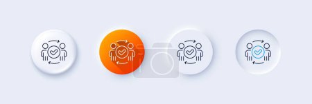 Illustration for Approved teamwork line icon. Neumorphic, Orange gradient, 3d pin buttons. Accepted team sign. Human resources symbol. Line icons. Neumorphic buttons with outline signs. Vector - Royalty Free Image