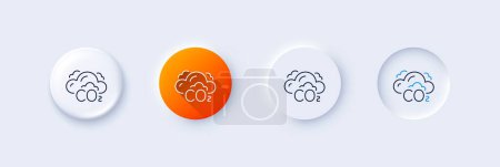 Ilustración de Icono de la línea de gas Co2. Neumorfa, gradiente naranja, botones de pin 3d. Señal de emisiones de dióxido de carbono. Símbolo de reducción de escape. Iconos de línea. Botones neumórficos con signos de contorno. Vector - Imagen libre de derechos