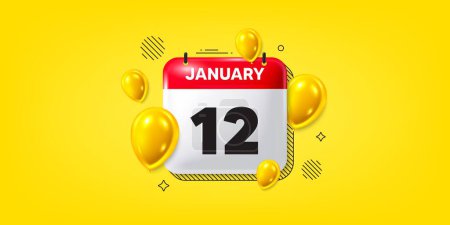 Illustration for Calendar date of January 3d icon. 12th day of the month icon. Event schedule date. Meeting appointment time. 12th day of January. Calendar month date banner. Day or Monthly page. Vector - Royalty Free Image