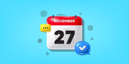 Illustration for Calendar date of November 3d icon. 27th day of the month icon. Event schedule date. Meeting appointment time. 27th day of November. Calendar month date banner. Day or Monthly page. Vector - Royalty Free Image