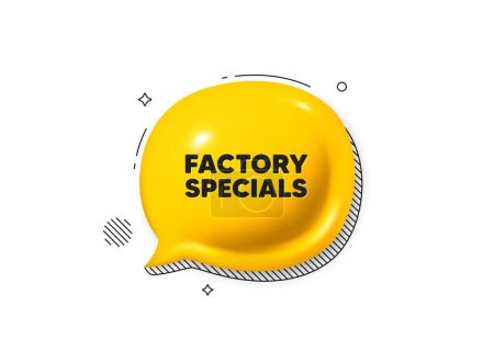 Illustration for Factory specials tag. Comic speech bubble 3d icon. Sale offer price sign. Advertising discounts symbol. Factory specials chat offer. Speech bubble comic banner. Discount balloon. Vector - Royalty Free Image