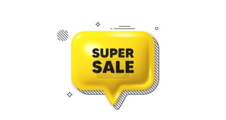 Illustration for 3d speech bubble icon. Super Sale tag. Special offer price sign. Advertising Discounts symbol. Super sale chat talk message. Speech bubble banner. Yellow text balloon. Vector - Royalty Free Image