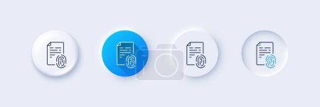Fingerprint document line icon. Neumorphic, Blue gradient, 3d pin buttons. Finger print scan sign. Biometric identity symbol. Line icons. Neumorphic buttons with outline signs. Vector
