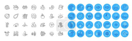 Illustration for World weather, Eco energy and Vegetables line icons pack. Weather forecast, Pillow, Salad web icon. Water care, Eco food, Lightweight pictogram. Vegetables cart, Dirty water, Lounger. Vector - Royalty Free Image