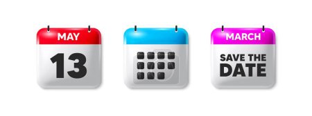 13th day of the month icon. Calendar save the date 3d icon. Event schedule date. Meeting appointment time. 13th day calendar message. Save the date month banner. Day or Monthly of schedule. Vector