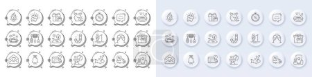Illustration for Delivery, Delivery boxes and Fisherman line icons. White pin 3d buttons, chat bubbles icons. Pack of Lake, Heart flame, Smile icon. Candy, Car travel, Fish pictogram. Vector - Royalty Free Image