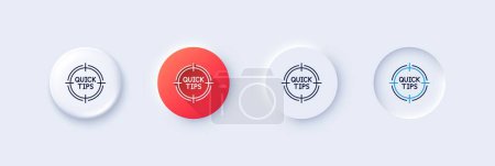 Illustration for Quick tips aim line icon. Neumorphic, Red gradient, 3d pin buttons. Helpful tricks target sign. Line icons. Neumorphic buttons with outline signs. Vector - Royalty Free Image