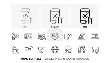 Illustration for Increase sales, Business strategy and Search optimization. Seo line icons. Analytics linear icon set. Line icons set. Vector - Royalty Free Image