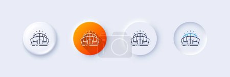 Illustration for Arena stadium line icon. Neumorphic, Orange gradient, 3d pin buttons. Sport complex sign. Championship building symbol. Line icons. Neumorphic buttons with outline signs. Vector - Royalty Free Image