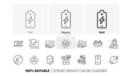 Illustration for Nurse, Swipe up and Web system line icons. Pack of Safe water, Battery charging, Charging time icon. Floor plan, Sales diagram, Drop counter pictogram. Freezing, Report statistics, Euro money. Vector - Royalty Free Image