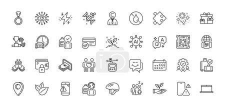 Phone warning, Organic product and Book car line icons pack. AI, Question and Answer, Map pin icons. Baggage reclaim, Internet documents, Startup concept web icon. Vector
