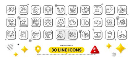 Illustration for Seo gear, Shield and Payment line icons pack. 3d design elements. Safe time, Best manager, Supply chain web icon. Transport insurance, Quick tips, Fireworks rocket pictogram. Discrimination. Vector - Royalty Free Image