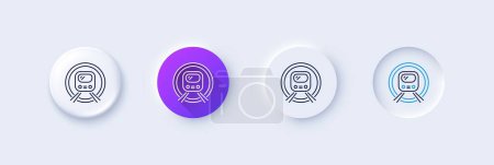 Illustration for Metro subway transport line icon. Neumorphic, Purple gradient, 3d pin buttons. Public underground transportation sign. Line icons. Neumorphic buttons with outline signs. Vector - Royalty Free Image