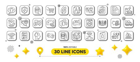 Illustration for Refresh mail, Fingerprint and Security app line icons pack. 3d design elements. Report document, Hypoallergenic tested, Hospital web icon. Dog vaccination, Repairman, Power safety pictogram. Vector - Royalty Free Image