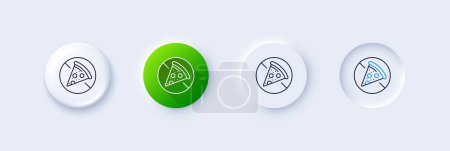 Illustration for No food allowed line icon. Neumorphic, Green gradient, 3d pin buttons. Salami pizza sign. Forbidden food symbol. Line icons. Neumorphic buttons with outline signs. Vector - Royalty Free Image