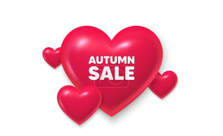Illustration for 3d hearts love banner. Autumn Sale tag. Special offer price sign. Advertising Discounts symbol. Autumn sale message. Banner with 3d heart icon. Love Valentin template. Vector - Royalty Free Image