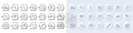 Illustration for Text message, Pencil and Savings tax line icons. White pin 3d buttons, chat bubbles icons. Pack of Timer, Cursor, Idea icon. 5g wifi, Statistic, Truck transport pictogram. Vector - Royalty Free Image